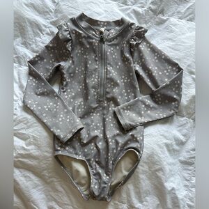 Quincy Mae Gray Bodysuit with Elegant Floral Design